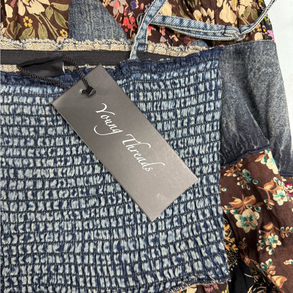 Smocked Tiered Floral Midi Dress in Teal and Black - Picture 10 of 12